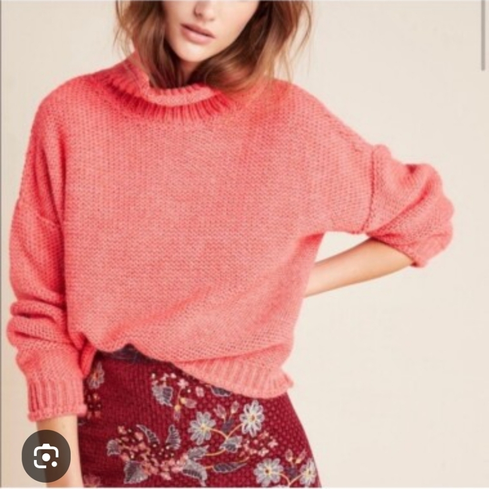 Anthropologie Lottie Textured Sweater in coral pink. Size XL.